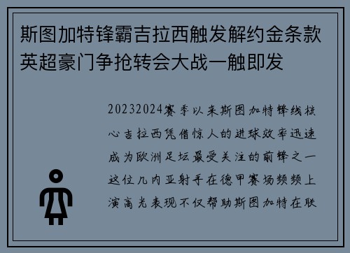 斯图加特锋霸吉拉西触发解约金条款英超豪门争抢转会大战一触即发 斯图加特锋霸吉拉西触发解约金条款英超豪门争抢转会大战一触即发
